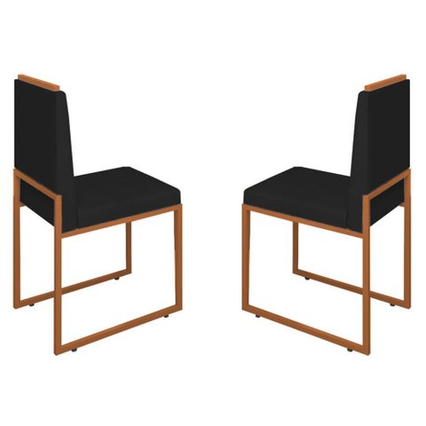 Conjunto Duas Cadeiras Sala Jantar Barcelona Base Bronze:preto