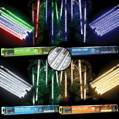 Cascata Bastão 8 Tubo 384 Led Chuva Meteoro RGB Bivolt Iluminação Natalina - 3