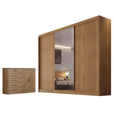 Guarda Roupa Casal Sonetto com Espelho e Cômoda Seul Cumaru 23 - Novo Horizonte