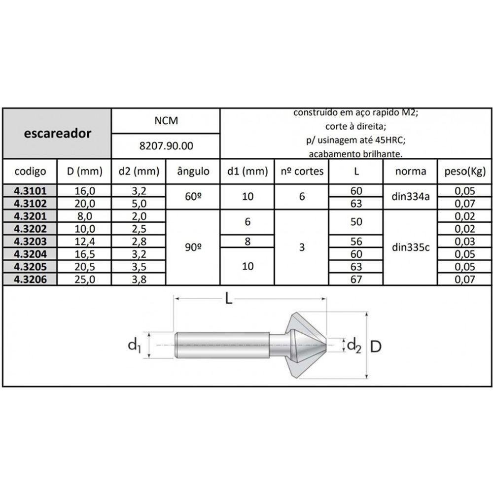 Escareador 60° 16 Mmx10h Din334a - Jg Tools - 2