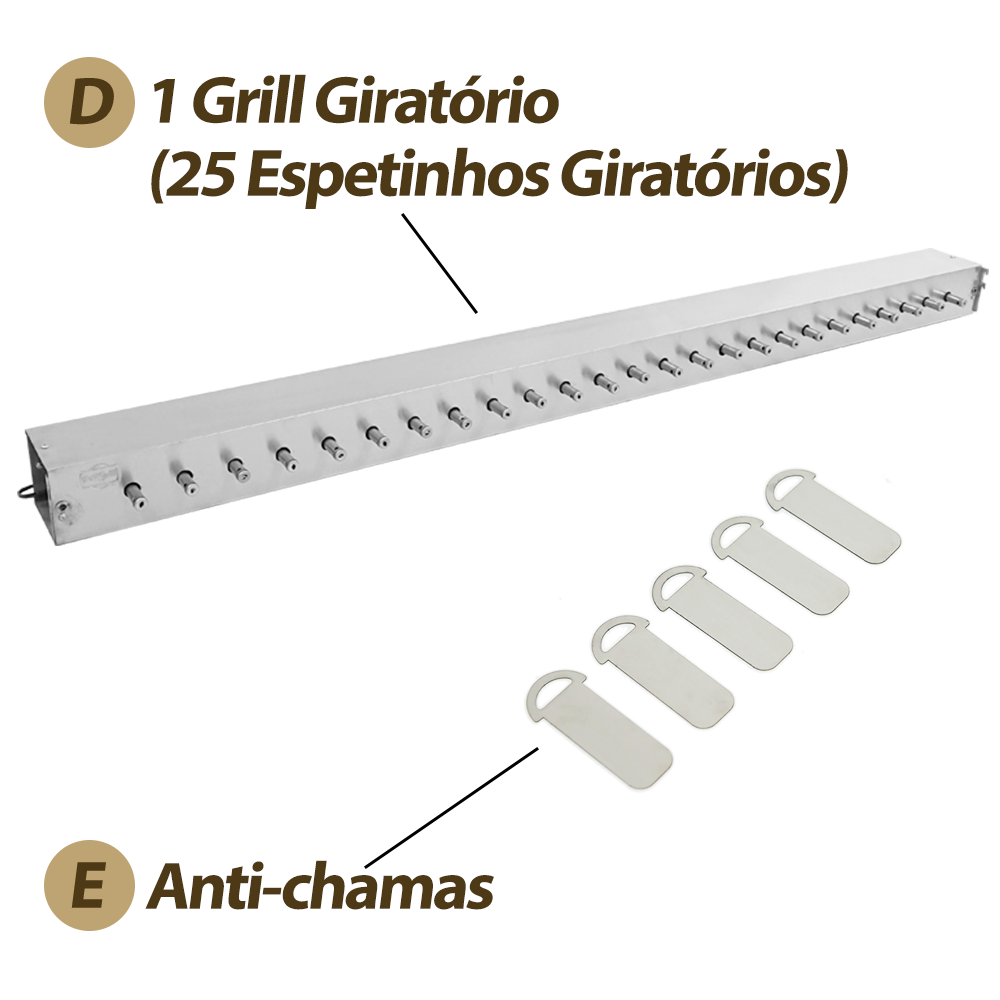 Churrasqueira Espetinho Giratório Inox a Carvão Balcão c/ 1 Grill Giratório p/ 25 espetinhos PoliGri - 9