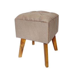 Puff Carré Poptem Quadrado Capitonê bege banqueta madeira quadrado decorativo - 2