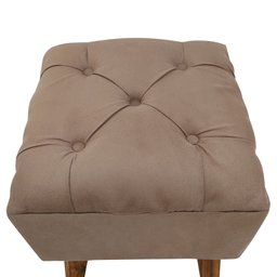 Puff Carré Poptem Quadrado Capitonê bege banqueta madeira quadrado decorativo - 3