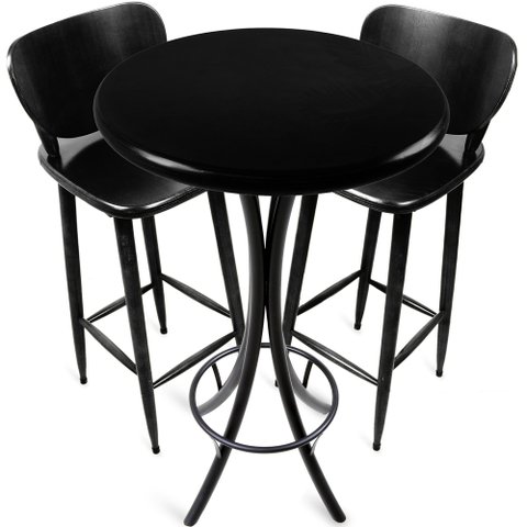 Cj Mesa Madeira 60cm - Bistrô Fixa 98cm + 2 Banquetas 73 - Preta - Liso