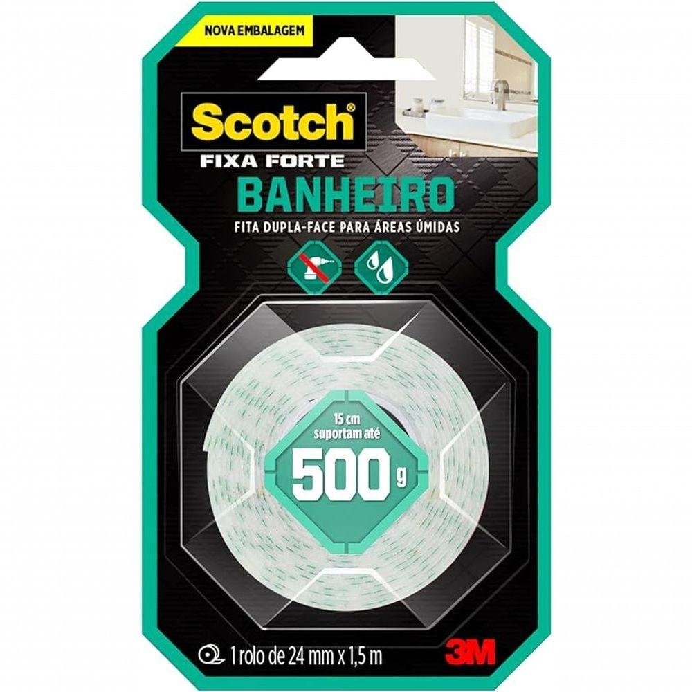 Scotch, 3m, Fixa Forte, Fita Dupla Face para Banheiro, 24mm X 1,5m