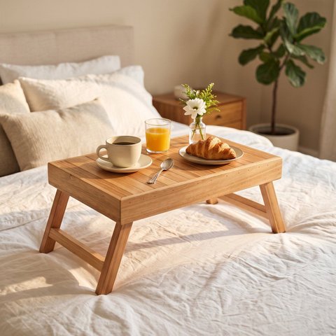 Mesa de Café da Manhã Dobrável Madeira Maciça Bandeja para Cama Rbm