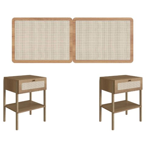 Cabeceira Cama Casal 160cm e 2 Mesas de Cabeceira com Gaveta Cor:hanover