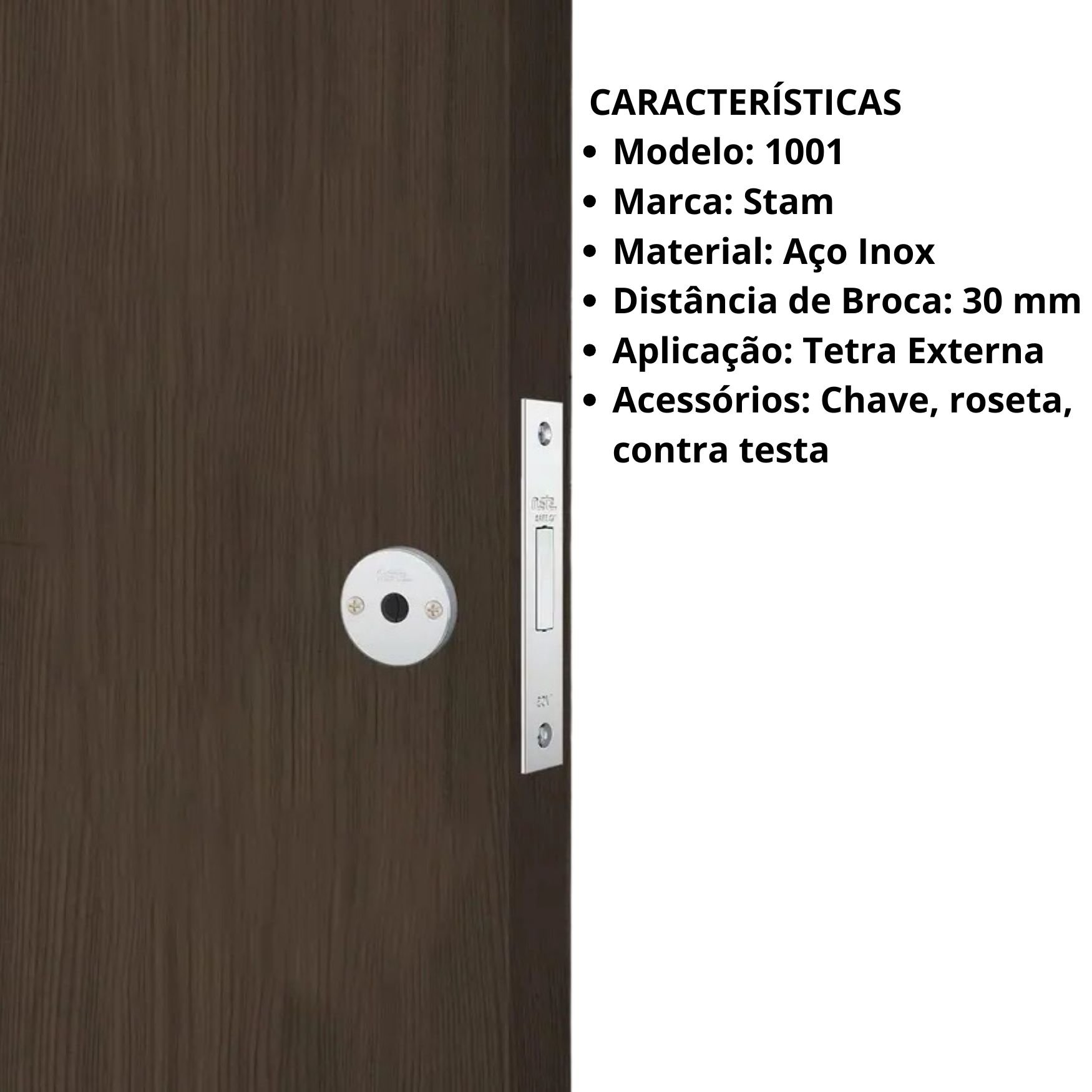 Fechadura Auxiliar 1001 com Espelho Inox Trava Tetra Stam - 3