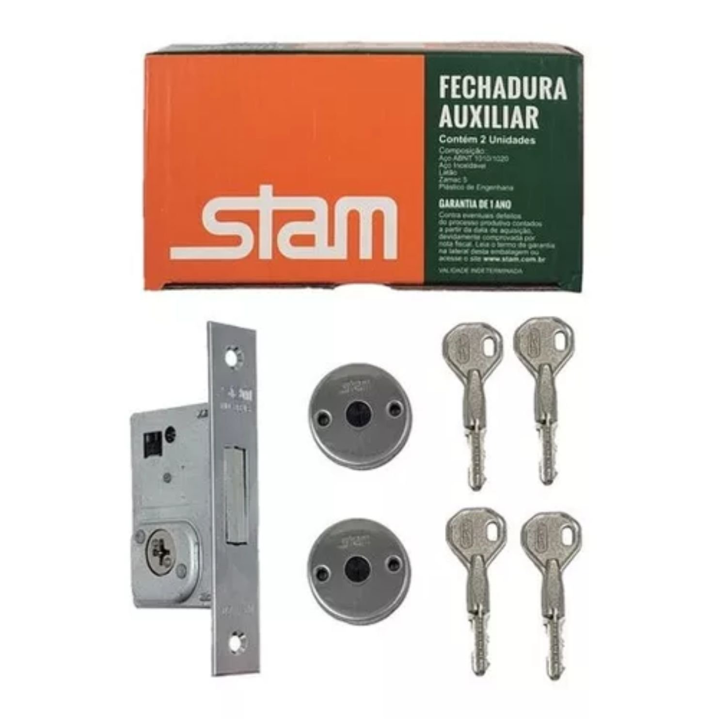 Fechadura Auxiliar 1001 com Espelho Inox Trava Tetra Stam - 5