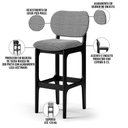Ver imagem 4 de Kit 6 Banquetas Alta Bar Cozinha Sala Jantar Fixa Betta L02 Preto Suede Pied Poule - Lyam Decor