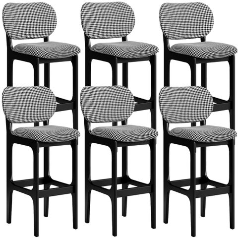Kit 6 Banquetas Alta Bar Cozinha Sala Jantar Fixa Betta L02 Preto Suede Pied Poule - Lyam Decor