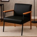 Ver imagem 2 de Kit 3 Poltronas Fontana Couro Preto Base em Madeira com Metal Preto