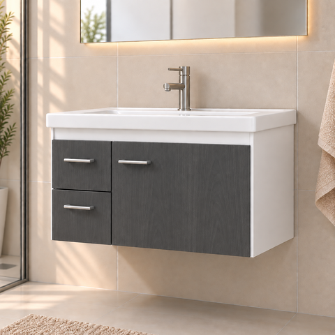 Gabinete de Banheiro Armário com Gavetas Toucador Prisma Montado Fimap Branco Grafite