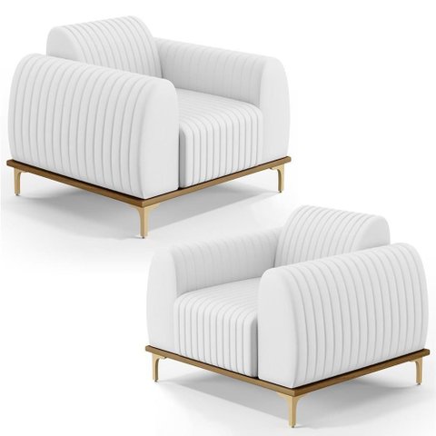 Kit 2 Poltronas Decorativas Base Gold Molino D06 Pu C-12 Branco - Mpozenato