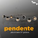 Ver imagem 3 de Pendente Lustre de Teto Jabuticaba de Alumínio Preto com 7 Globos Âmbar com Lâmpadas Branco Quente