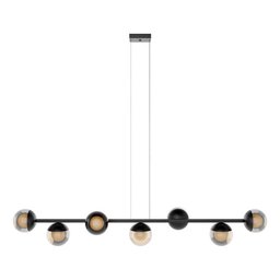 Lustre Jabuticaba Pendente 7 Globos Vidro com Lampadas Branco Quente - Bivolt - Preto/ambar - 110v/2 - 2
