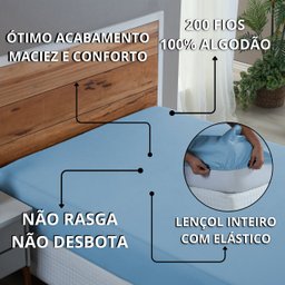 Roupa de Cama Casal Percal 200 Fios 100% Algodão Santista com Elástico Avulso Hotel Pousada:azul Beb - 4