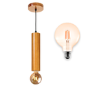 Ver imagem 1 de Luminária Pendente Cilindro Tubo de Madeira Maciça 1 Metro E27 Lustre - Cor Cerejeira + Lâmpada