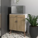 Ver imagem 1 de Balcão Cozinha para Micro-Ondas 2 Portas 1 Gaveta Pés Palito MDF Branco e Freijó Retrô Feijó