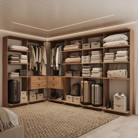 Guarda-Roupas Closet Modulado Alasca One 360cm 6 Peças com 4 Gavetas e Cabideiros Freijó Carraro