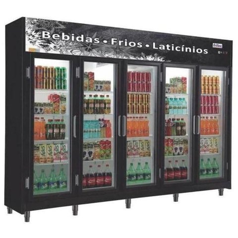 Expositor Vertical 5 Portas de Vidro Rf024 Frilux Refrigerador 1720 Litros Preto 220v