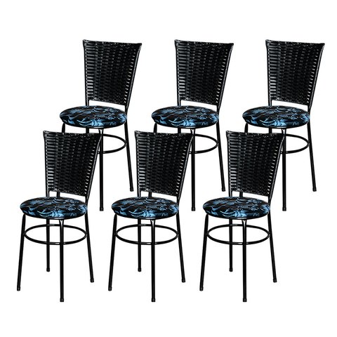 6 Cadeiras para Mesa Preta Hawai Preto Assento Floral:floral Preto