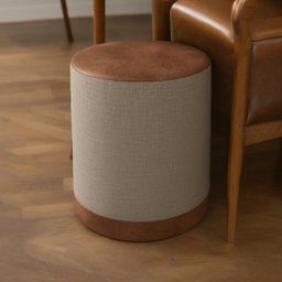 Kit 2 Puff Banqueta Cilindro Linho Bege Couro Caramelo Luxo - Ms - 5