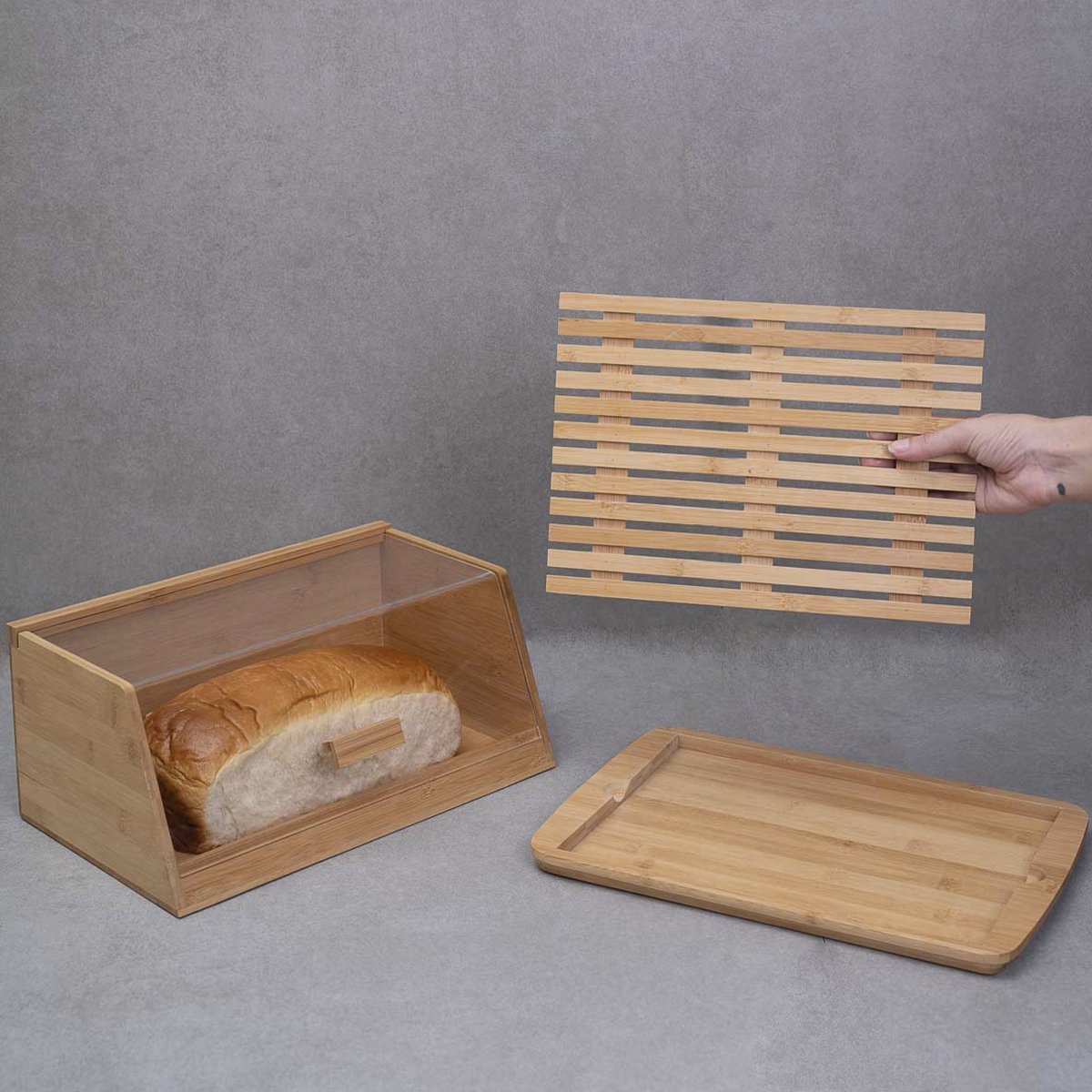 Kit com porta pão de bambu 35 cm e tábua migalheira de pão em bambu - Oikos - 6