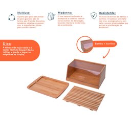 Kit com porta pão de bambu 35 cm e tábua migalheira de pão em bambu - Oikos - 3
