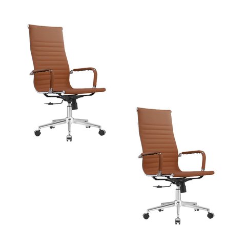 Kit com 2 Cadeiras Escritório Presidente Giratória Couro Ecológico Manhattan (Esteirinha)- Caramelo