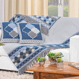 Xale sofá Jacquard Rústico Corinto 5 peças Azul