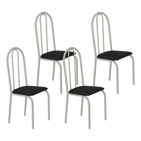 Kit 4 Cadeiras Ubatuba Corino Tempest Preto Tubo Champanhe