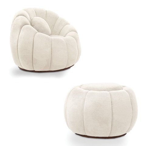 Poltrona Decorativa Orgânica Giratória com Puff Cloud Bouclê E03 - D’Rossi