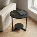 Ver mais imagens de Mesa de Canto Redonda Siena 49cm em MDF Pés de Aço Estilo Industrial Decorativa Preto Lh Móveis