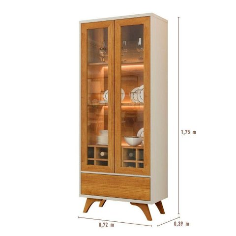 Cristaleira Adega Reflecta 2 Portas de Vidro C- Led - Mavaular Off White-naturalle