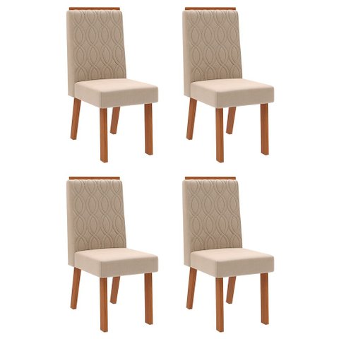 Conjunto com 4 Cadeiras Estofadas para Mesa de Jantar Sara MDF Freijó Veludo Creme DJ Móveis