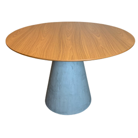 Mesa de Jantar Cone Cimento Rústico 130 cm Tampo Freijó Personal Decor Mesa de Jantar Cone Redonda