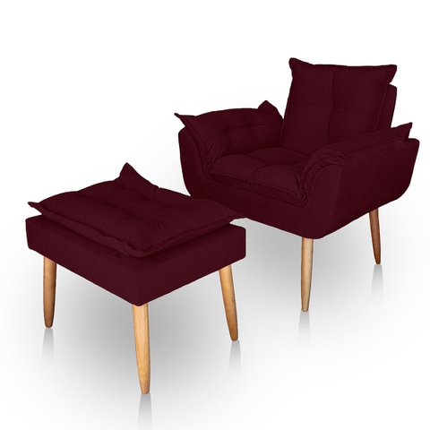 Poltrona Opala para Sala com Puff Reforçada Suede Bordo