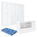 Ver imagem 7 de Berço Multifuncional Cleo e Guarda Roupa Infantil 6 Portas Americano Ambiente Branco Fosco com Colch