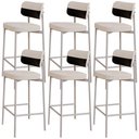Ver imagem 1 de Kit 06 Banquetas Alta Bar Cozinha Sala de Jantar Aço Branco Kaira C01 Linho Palha Courino Preto -