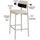 Ver imagem 5 de Kit 06 Banquetas Alta Bar Cozinha Sala de Jantar Aço Branco Kaira C01 Linho Palha Courino Preto -