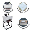 Ver imagem 4 de Kit 2 Mesas Cabeceira Industrial 40cm Branco Gavetas e Nicho Base Metal Preto Lateral Cama