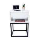 Ver imagem 5 de Kit 2 Mesas Cabeceira Industrial 40cm Branco Gavetas e Nicho Base Metal Preto Lateral Cama