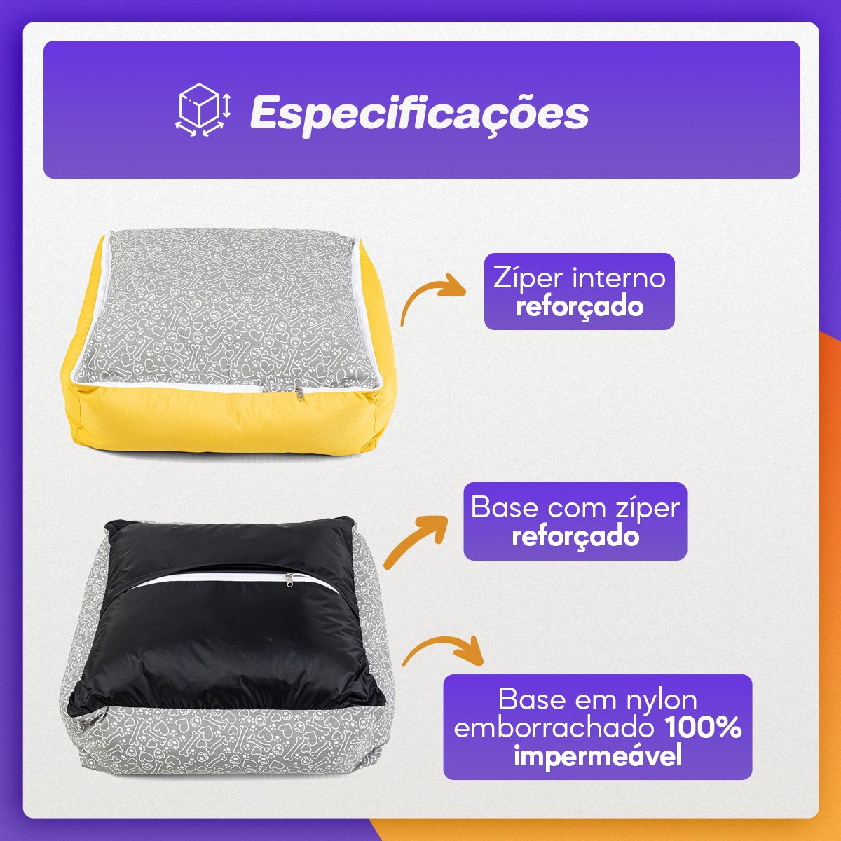 Cama de Cachorro Impermeável com Zíper Pandora 53x53 Pets - 8