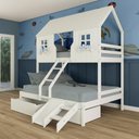 Ver imagem 1 de Beliche Casal/ Solteiro Casinha Encantada com 02 Gavetas Kit Escada/ Escorregador Madeira Maciça