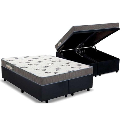 Cama Box Baú King: Colchão Espuma Ortobom D33 Light Saúde + Base CRC Suede Black(186x198)