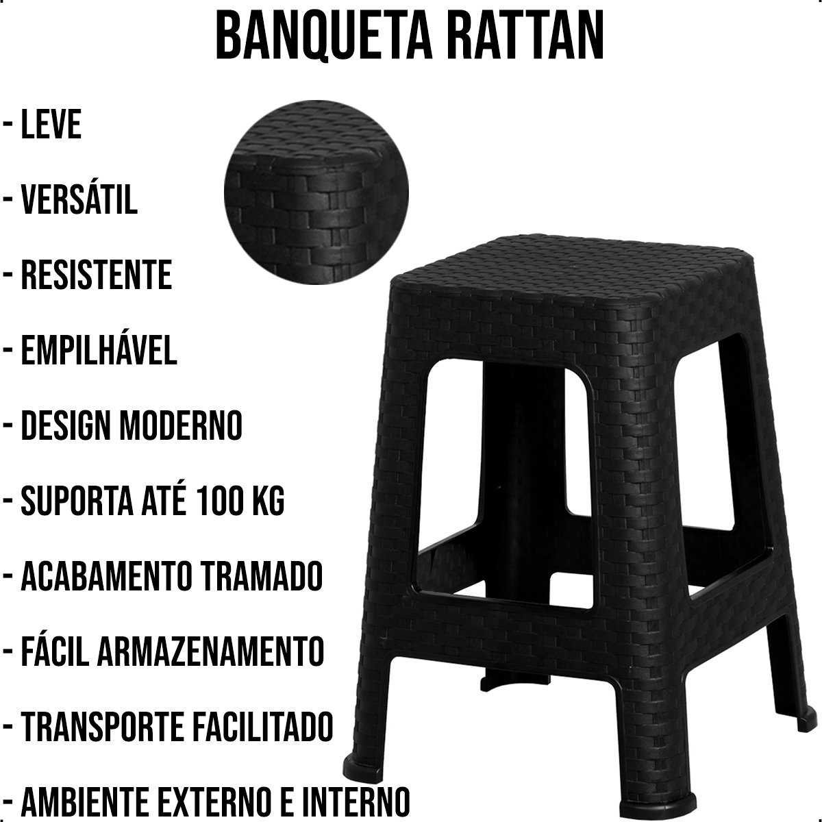 Kit 2 Banqueta Rattan Trama Resistente Áreas Cozinha Jardim - 3