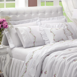 Cobre Leito Queen Size 100%algodão Daphane Bordado Super Luxuoso Bouquet:branco - 1