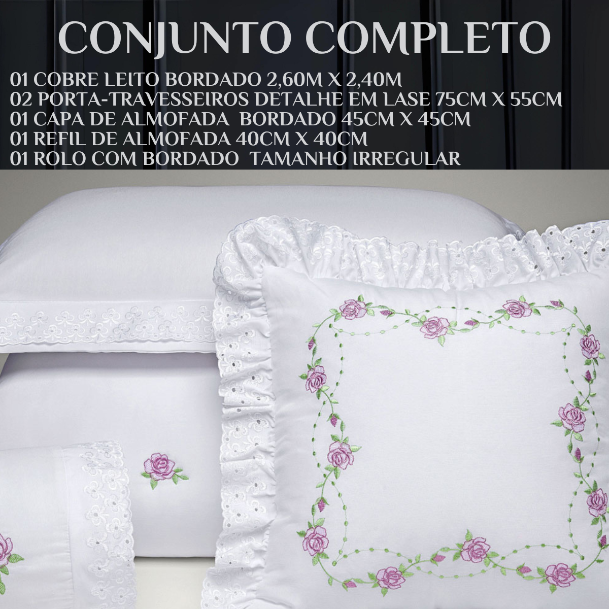 Cobre Leito Queen Size 100%algodão Daphane Bordado Super Luxuoso Bouquet:branco - 5