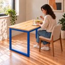 Ver imagem 4 de Mesa de Jantar Reforçada Industrial 150x70cm Tampo Bege Pés Azul